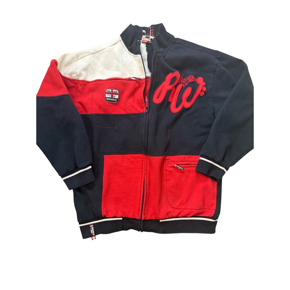 Rocawear Roc Denim Corp Vintage Colorblock Zip Up Track Jacket Navy‎ Red Large